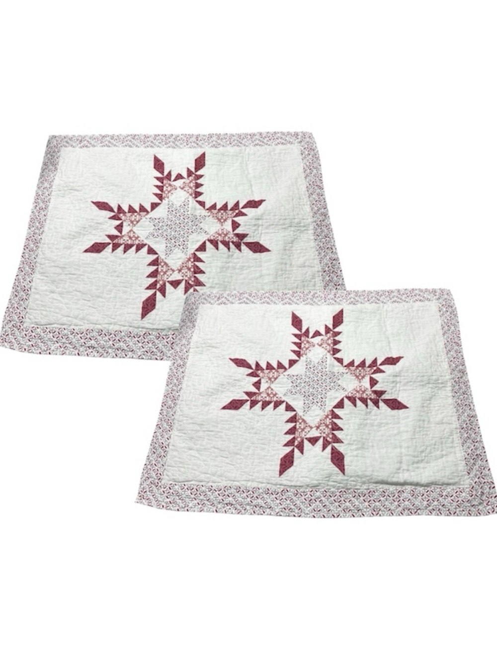 2 Quilted Pillowcases Star Patchwork White Red Snowflake North Pole Cotton